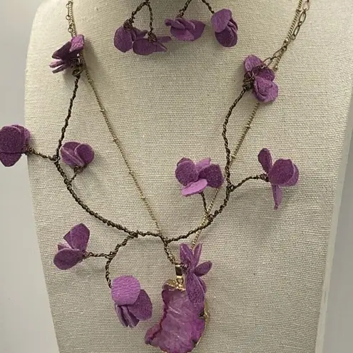 Vintage 3 Floral Wired Strand Purple Fuchsia Spacer Necklace W/ Paired N…