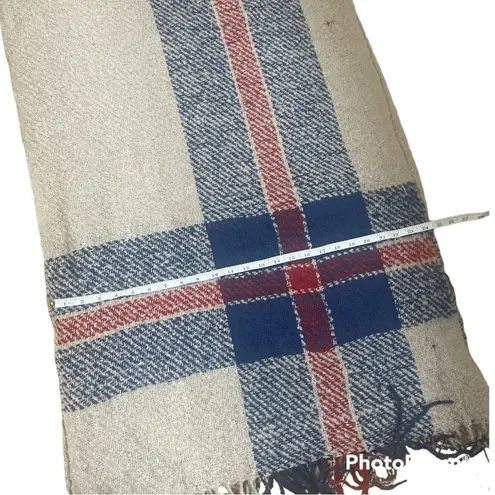D&Y Oversized Plaid Woven Blanket Scarf Blue Red Fringe OS