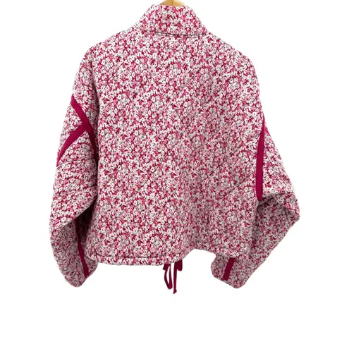 BLANKNYC Floral Quilted Bomber Jacket Pink White Burgundy Women's XL Drawstring