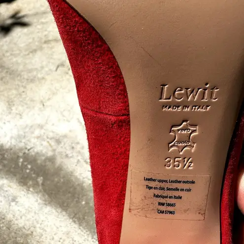 Lewit Emilia Ankle Strap Pump High Heels Almond Toe Suede Leather Red 35.5 5