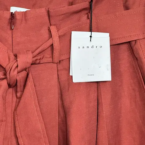 Sandro Paris Eddi Rustic Paperbag Pleated Shorts in Wine size 42 US 10 NWT