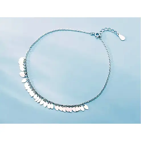 Boutique Sparkling Leaf Charm Anklet 925 Sterling Silver Adjustable Beach Boho Jewelry