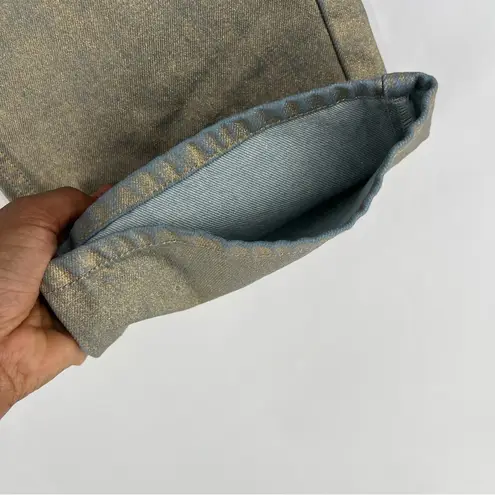 Calvin Klein 100% Cotton Gold Metallic Coated Denim Cropped Straight Leg Jean Blue Size 10