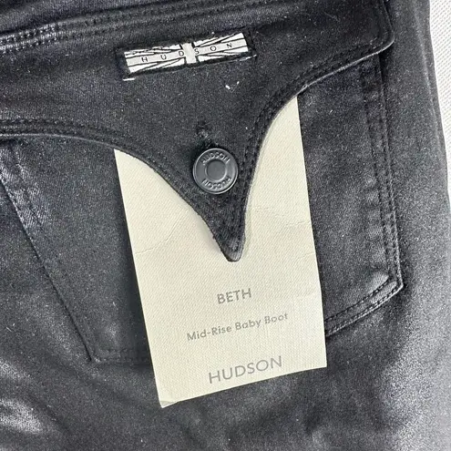 Hudson Beth Mid Rise Baby Boot Size 32 Black Coated Beauty Inseam 34” Long