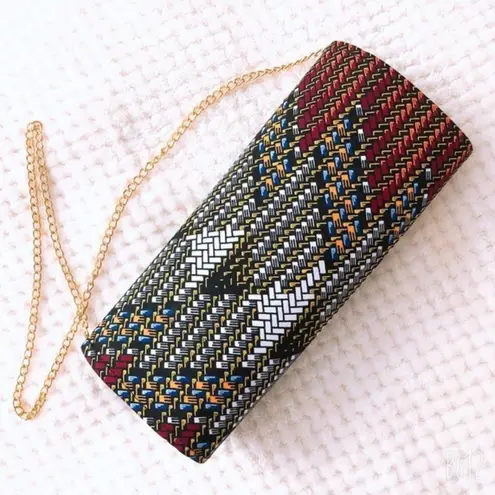 African Print Clutch Bag Purse with Gold Strap, Hand