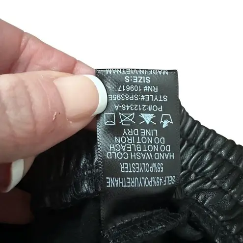 21 Saints Black Faux Leather Elastic Drawstring High Waist Joggers Size Small