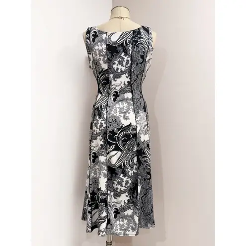 Perceptions New York Women's Black White Paisley Sleeveless Midi Dress Size M