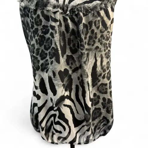 Vigoss  Collection Y2K Animal Print Cami Top L Black White Zebra Leopard Ruffle - Image 5