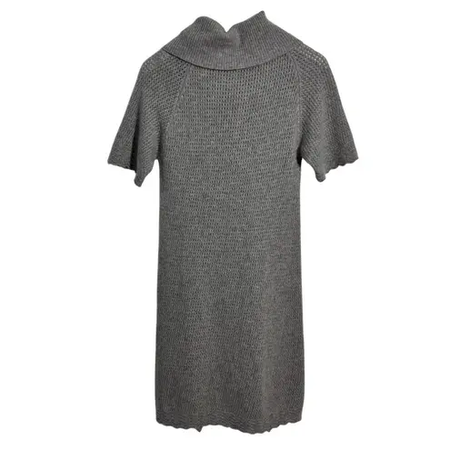 Kokun Cashmere Sweater Dress Women S Gray Cowl Neck Open Knit Mini Minimal