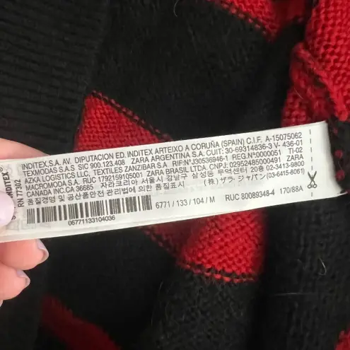 ZARA  Striped Sweater with Tulle Neck Red‎ Black Size Medium