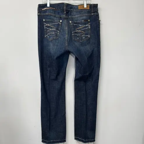 Seven7 Jeans Blue Flare Wide Leg Jeans Distressed Details Raw Hem Plus Size 16