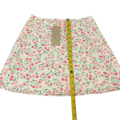 ACOA Women’s S Floral Layered Mini Skirt White Pink Micro Flower Coquette New Pink