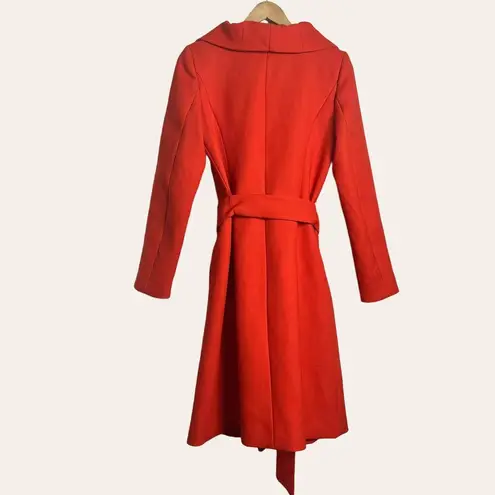 Milly Flame Red Ruffle Front Belted Knee-Length Coat Size 4 NWT