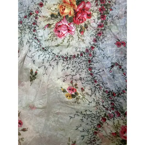 Boho Floral Patchwork Silk Kimono Wrap Shawl | Romantic Rose Print | One Size Pink