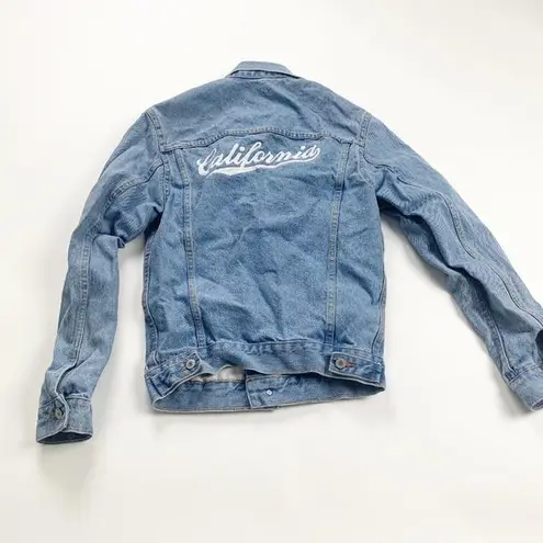 John Galt Denim Jacket Womens Blue California Embroidered Long Sleeve Collared S