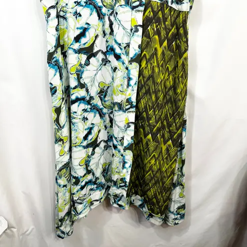 Midnight Velvet XL Dress Green White Blue Floral Sleeveless Faux Wrap Boho 1104