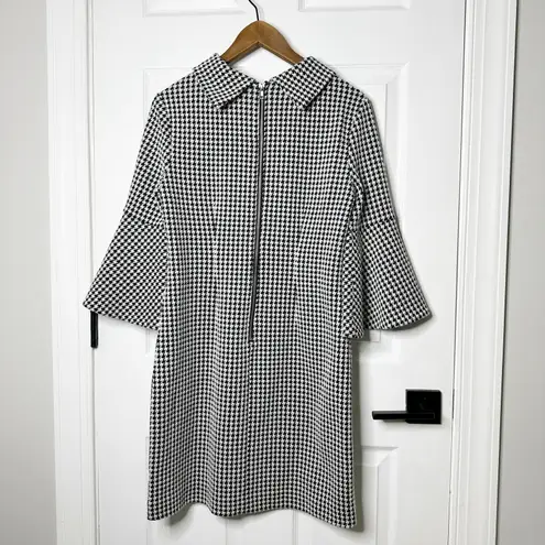 Tyler Boe Houndstooth Mock Neck Cowl Neck Shift Dress Size Small Bell Sleeves Black