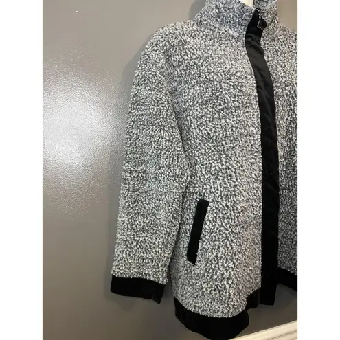 Euro Joy Jacket Womens Medium Gray Sherpa Fleece Full Zip Velvet Trim Boucle