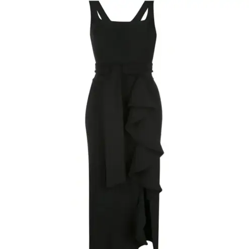Shona joy Ruffle Front Tie Waist Midi Dress Black