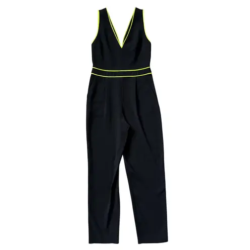 Alice + Olivia  Jeri Piped Jumpsuit Black/Neon Yellow Size 6 - Image 4