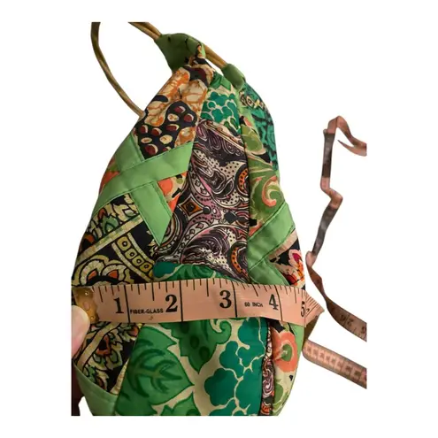 Vintage Handmade quilted patchwork hobo bag rattan handle water resistant lining Green
