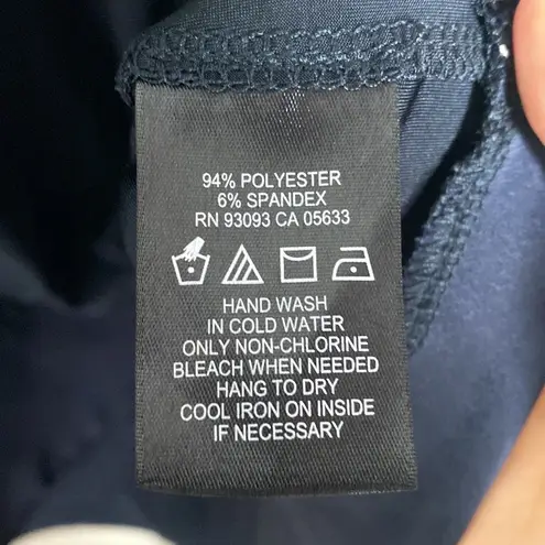 Nic+Zoe navy satin tipped relaxed cut short sleeve blouse size S