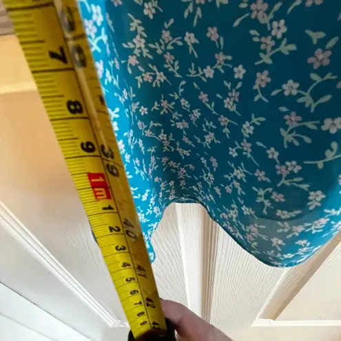 Vintage Alison Peters Petite Teal Floral Print Midi Dress Women's Size 10 Wrap Blue