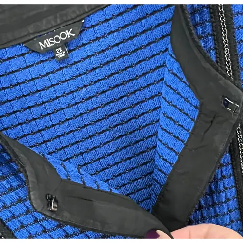 Misook Cardigan Sweater Womens 2X Royal Blue Knit Textured Chain Trim Old Money