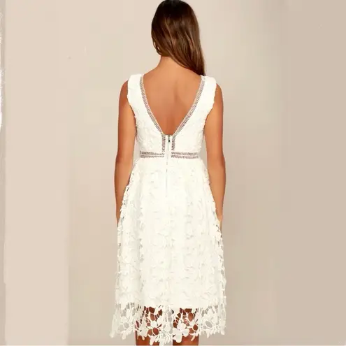 Lulus Lulu’s Beloved Bloom Ivory Midi Dress M Lace Cutouts Wedding Engagement Bridal