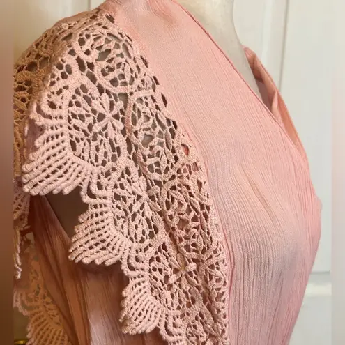 NWT Roaman’s Wrap Maxi Dress Lace Sleeves Size 12W Blush Pink