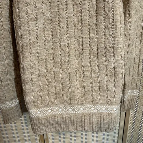 Vintage Tan White Snowflake Pattern Ribbed Braided Tight Knit Sweater Large