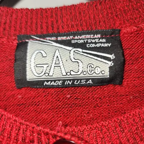 Vintage Red Knit Cardigan Top Set Long Sleeve Button Up Sweater Size S