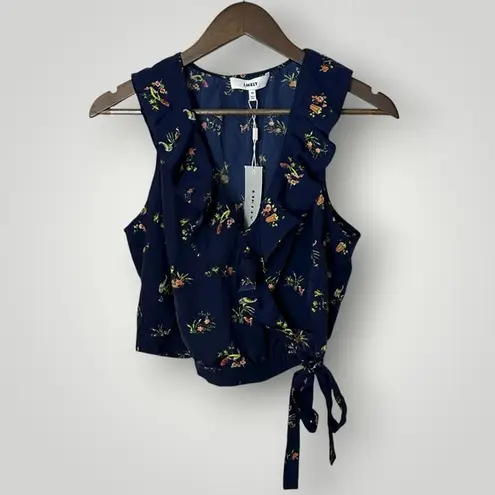 Likely Topaz Navy Floral Wrap Ruffle Sleeveless Top Size Medium Revolve