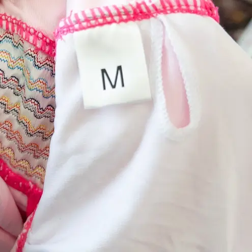 Womens Swimsuit Size M Hot Pink One Piece Ruched Strappy Knit Barbiecore Y2K Size M