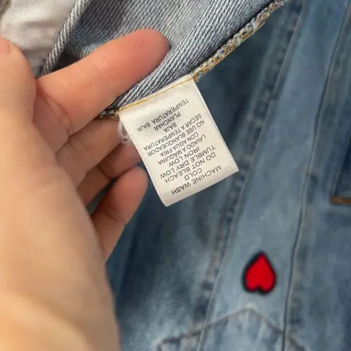 Love Tree  Denim Jacket Destructed Heart Patch Blue Layer Utility Chore Size MD