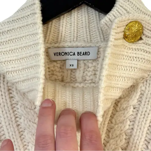 Veronica Beard Holton Wool Cable Knit Vest Ivory XS Button Shoulder Chunky Layer
