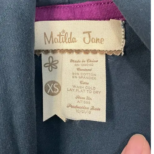 Matilda Jane XS Blue Gray Patchwork Cardigan Draped Front Long Sleeve