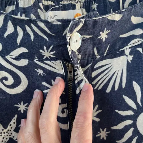 C&C California Women's Blue And White Beach Print 100% Linen Pants Size L