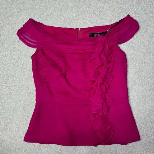Tadashi Shoji Tadashi Collection Pink Silk Ruched & Ruffled Blouse Size 6