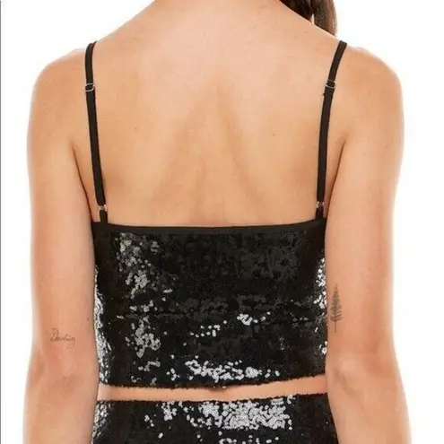 WAYF Emma Rose Top Women's Small Black Sequin Crop Sleeveless Blouse