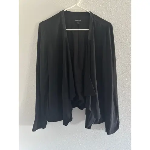 Eileen Fisher  Georgette Crepe Jacket Womens Large Black Silk Leather Sustainable