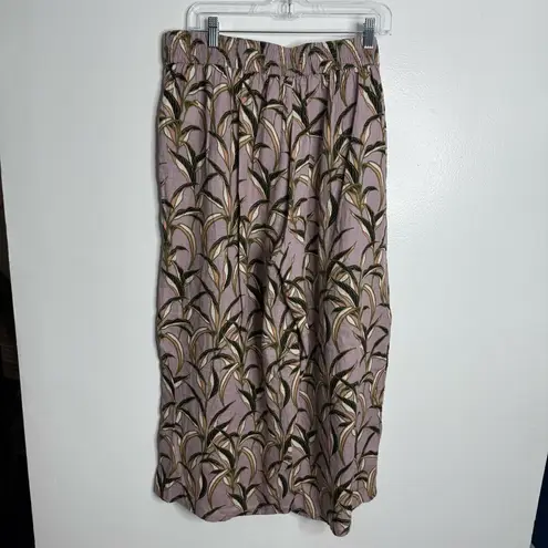 Tahari 100% Linen Wide-Leg Cropped Leaf Pants Elastic Waist Pull On Size XL