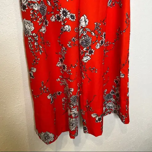 Bryn Walker  Orange Red Floral Pants Set Button Down Blouse Crop Pants EUC Sz S/M