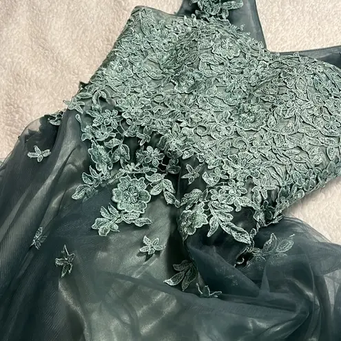 JAEDEN formal green a line v neck floral tulle dress prom wedding bridesmaid NWT Size undefined