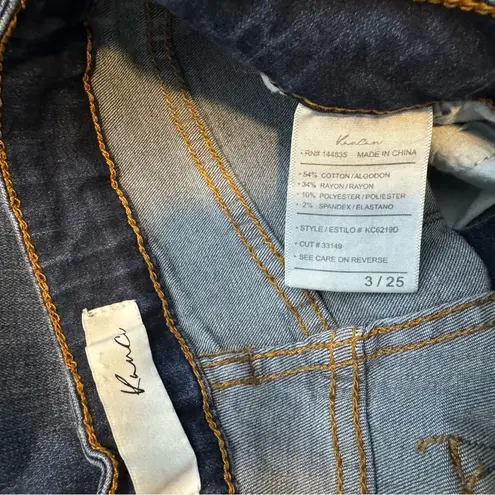 Kancan High Rise Skinny Jeans Sz 25 Distressed Zipper Raw Hem Dark Wash Blue