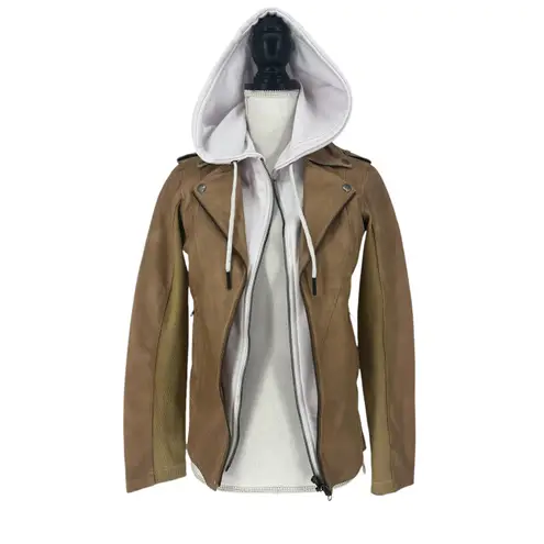 Jakett Hannah Patina Leather Jacket With White Hood Tan Size XS