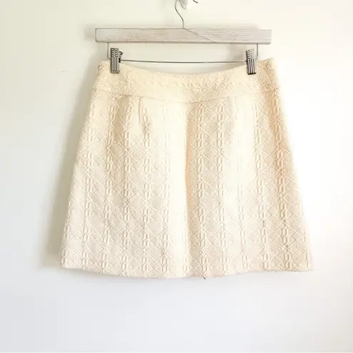 Milly New York Cream Ivory Wool Preppy Tweed Pleated Mini Skirt sz 6
