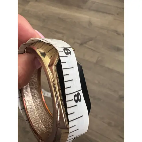 Gold Tone Cuff Bracelet Black Geometric Stone Hinged Bangle Fashion Jewelry y2k