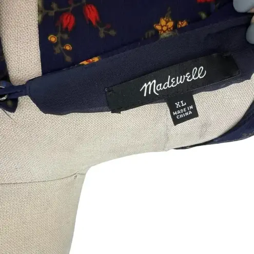 Madewell  Ruffle Sleeves Floral-Vine Moonless Navy‎ Blue Blouse Shirt Top Size XL