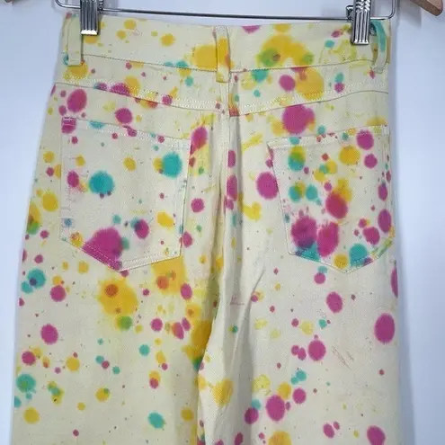 Shekou Womens Yellow High-Waisted Wide-Leg Paint Splatter Streetwear Pants Small